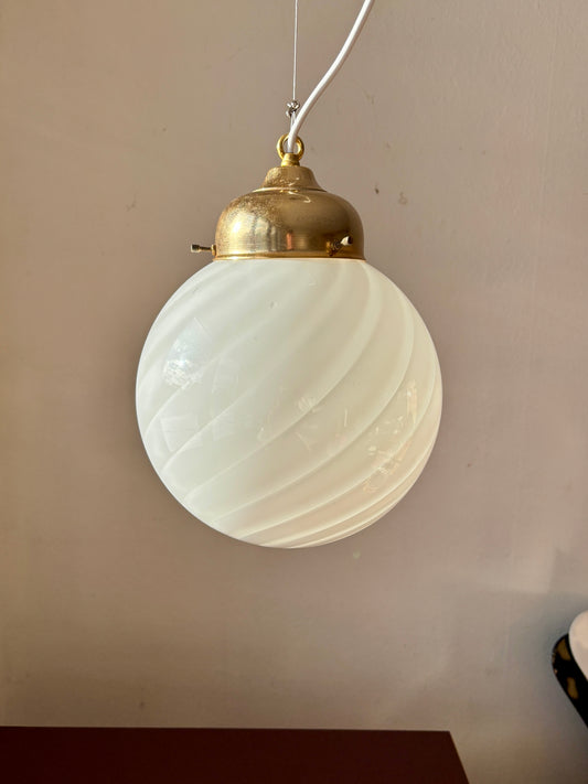 Vintage Murano pendel i hvidt swirl 25 cm