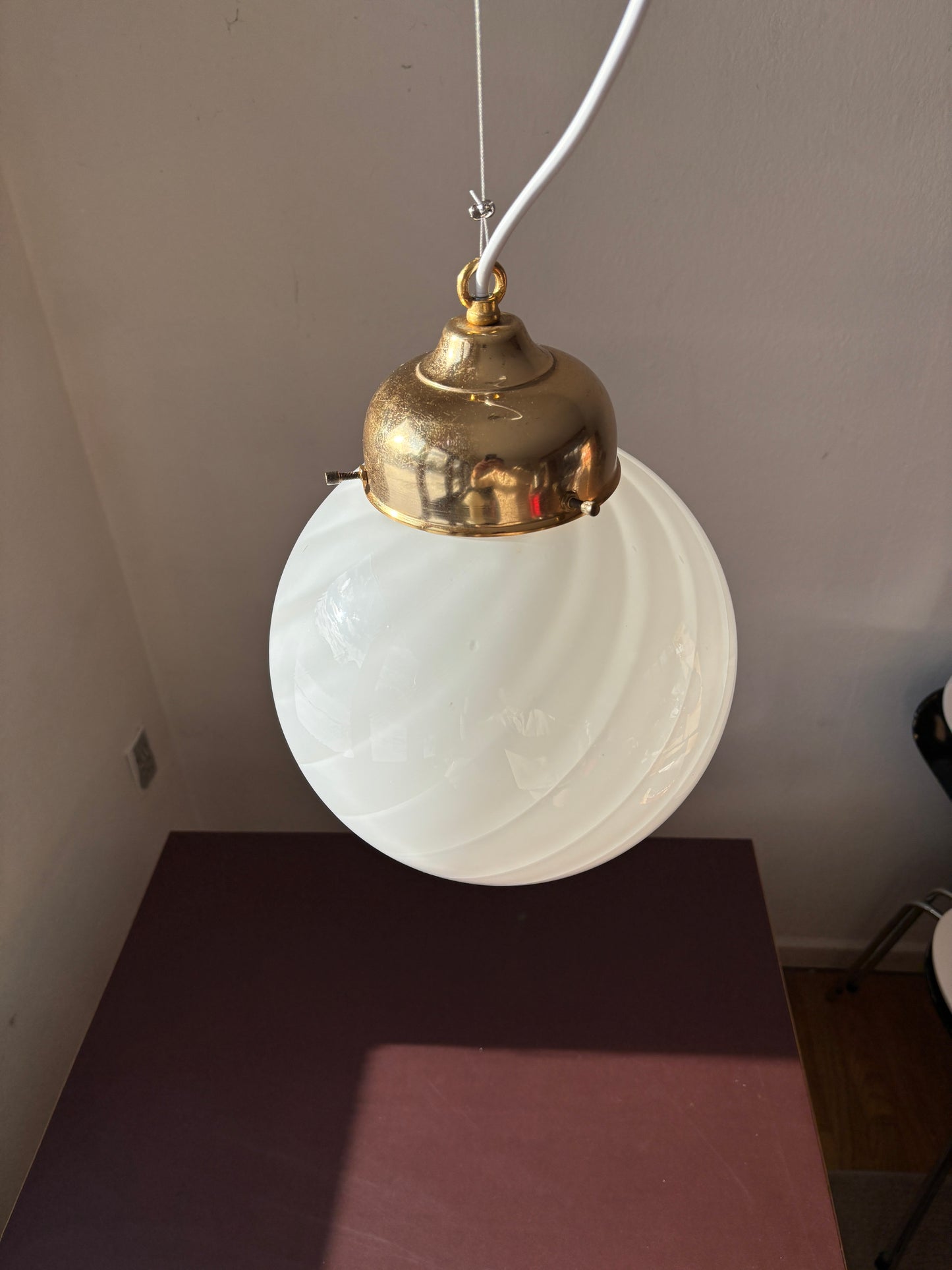 Vintage Murano pendel i hvidt swirl 25 cm