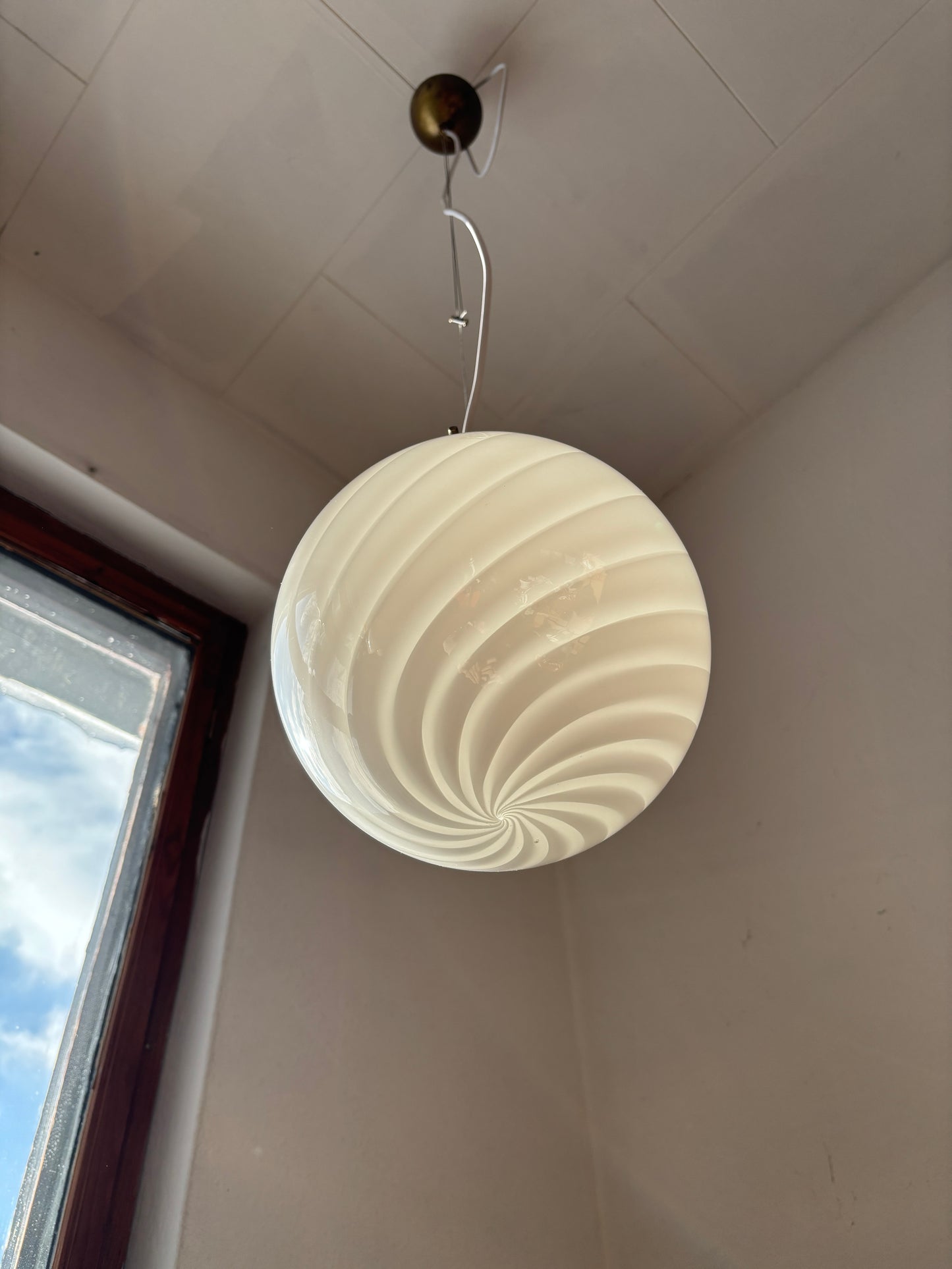 Vintage Murano pendel i hvidt swirl 25 cm