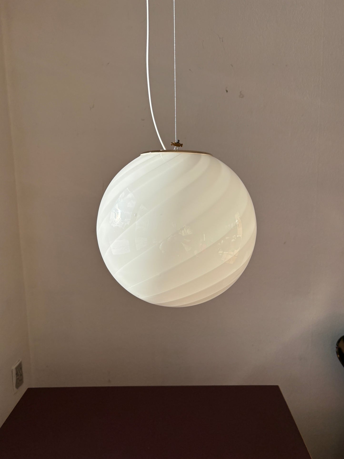 Vintage Murano pendel i hvidt swirl 25 cm