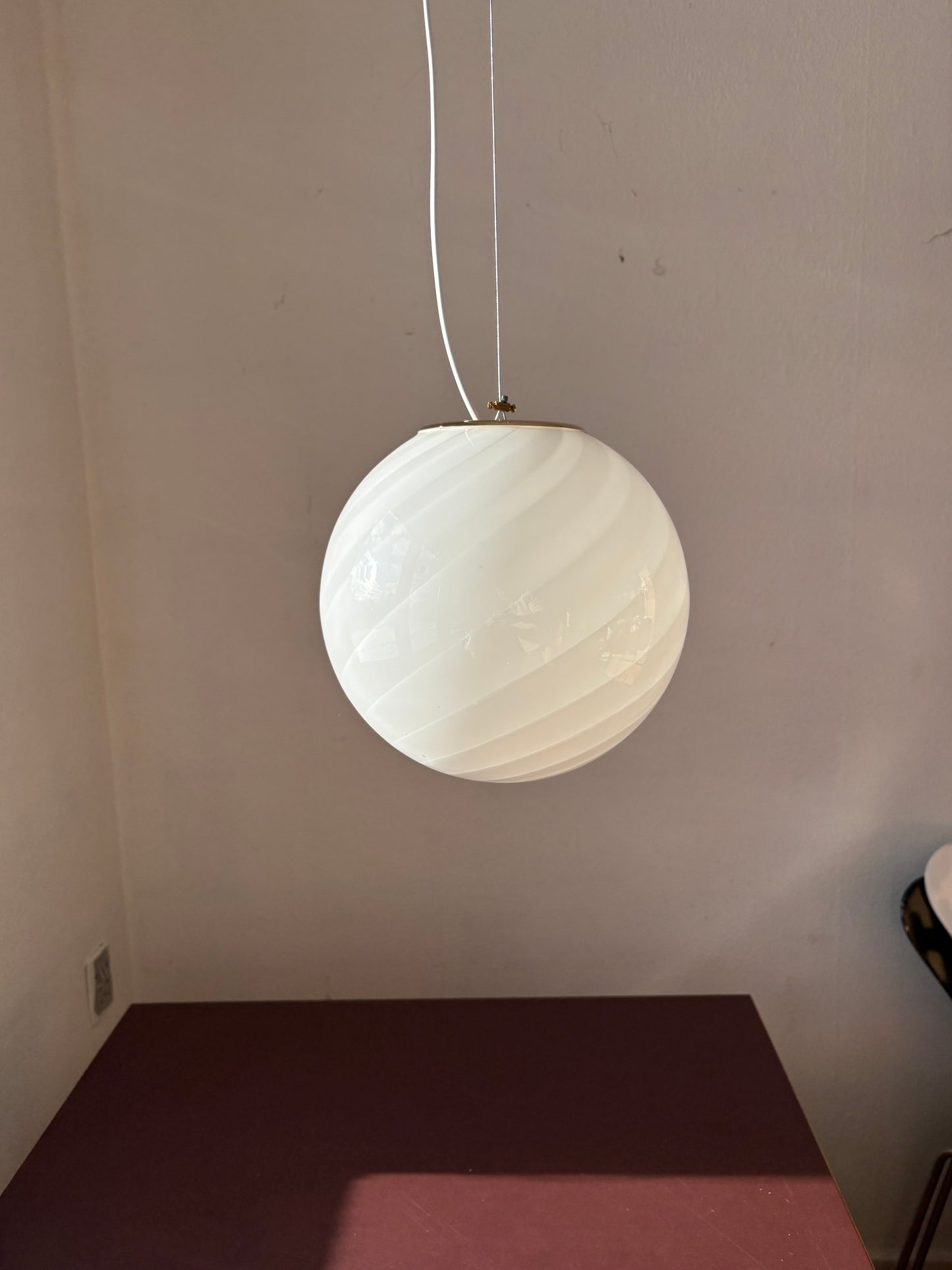 Vintage Murano pendel i hvidt swirl 25 cm