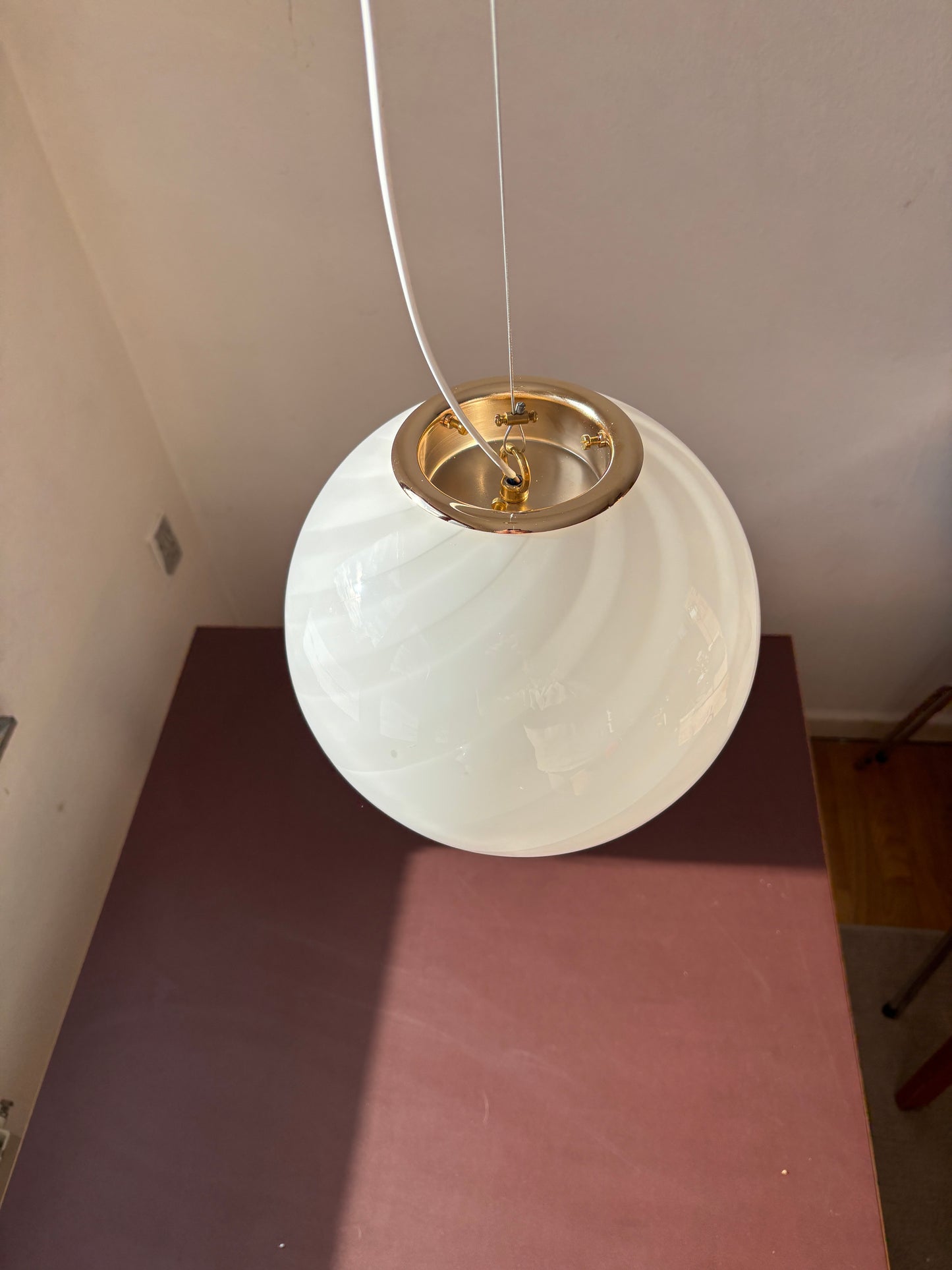 Vintage Murano pendel i hvidt swirl 25 cm