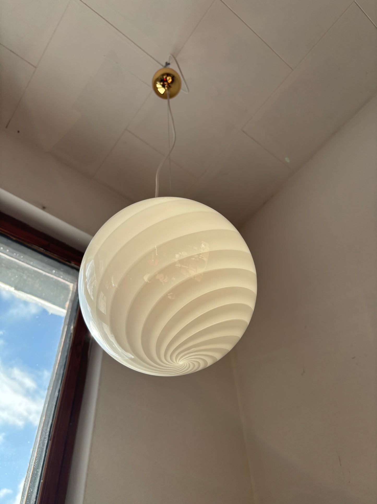Vintage Murano pendel i hvidt swirl 25 cm