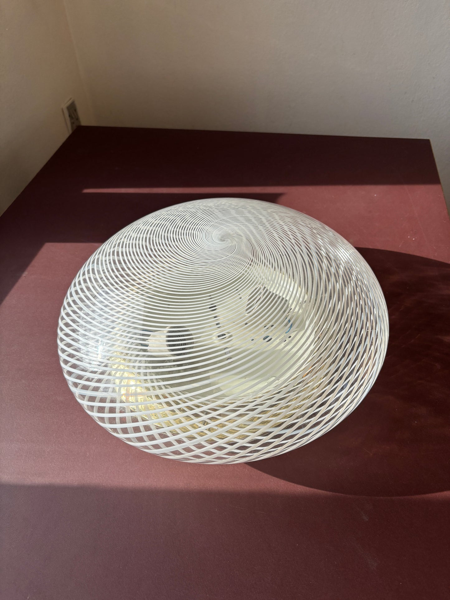 Vintage Murano plafond med hvidt transperant swirl 40 cm