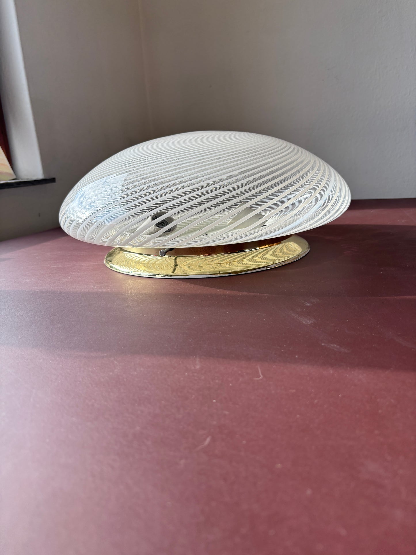 Vintage Murano plafond med hvidt transperant swirl 40 cm