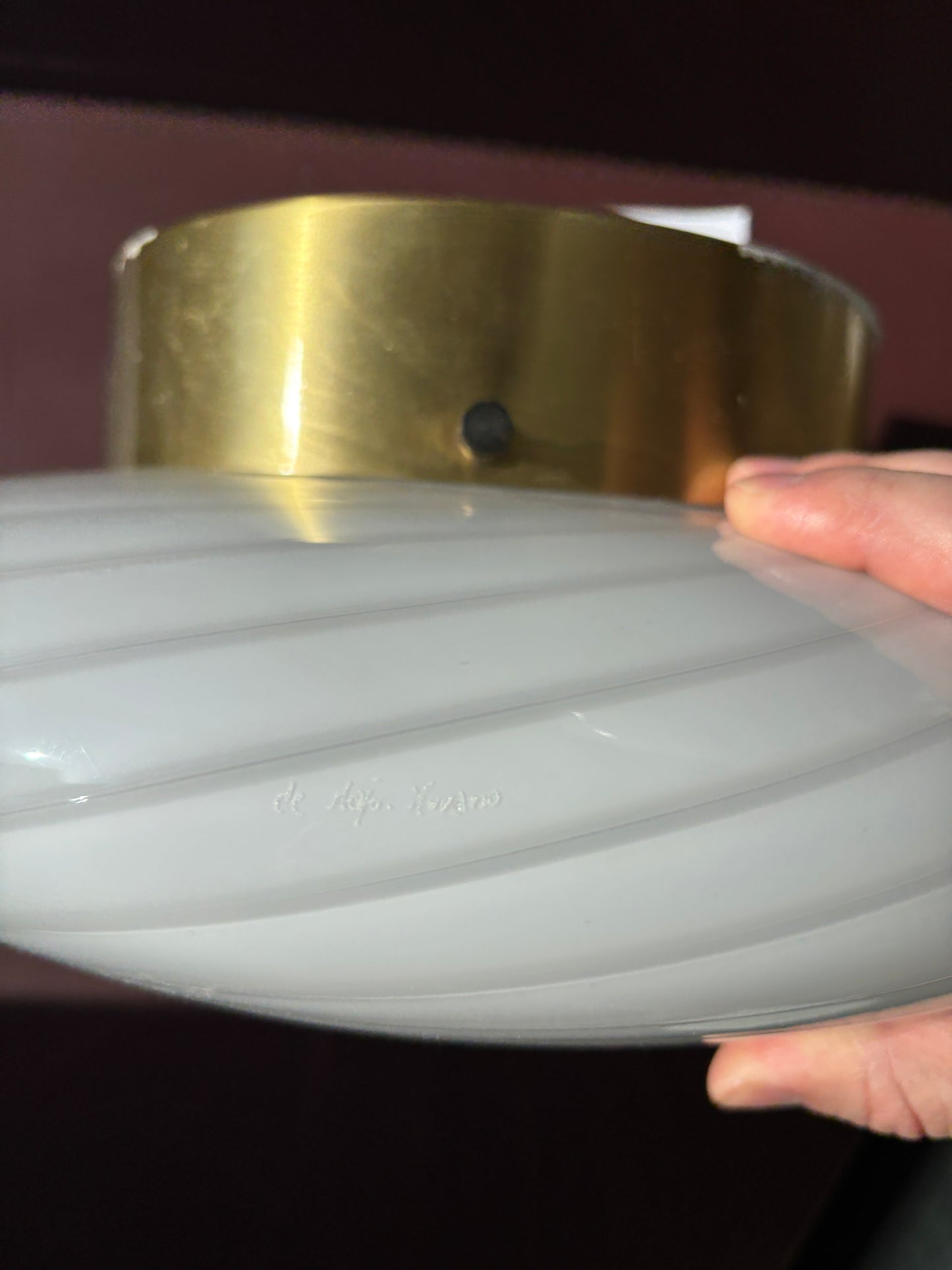 Vintage De Majo Murano plafond med hvidt swirl 36 cm med indgravering