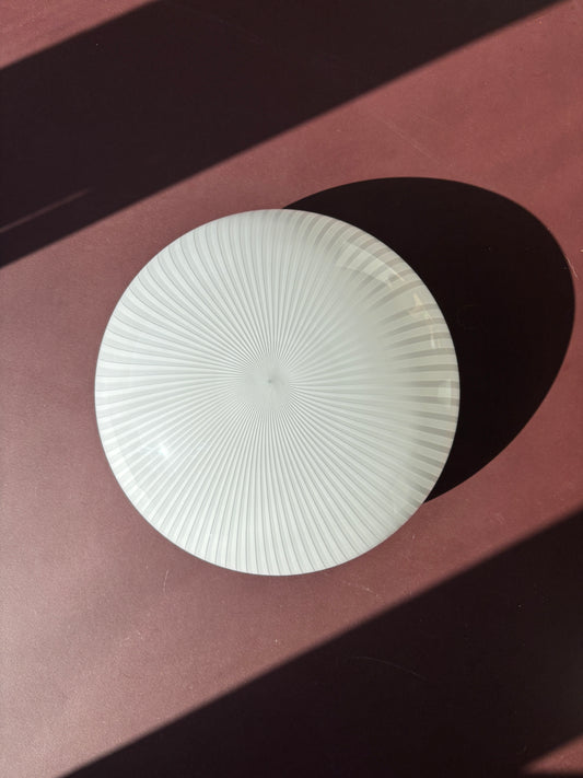 Vintage Murano plafond med hvide vertikale striber 28 cm