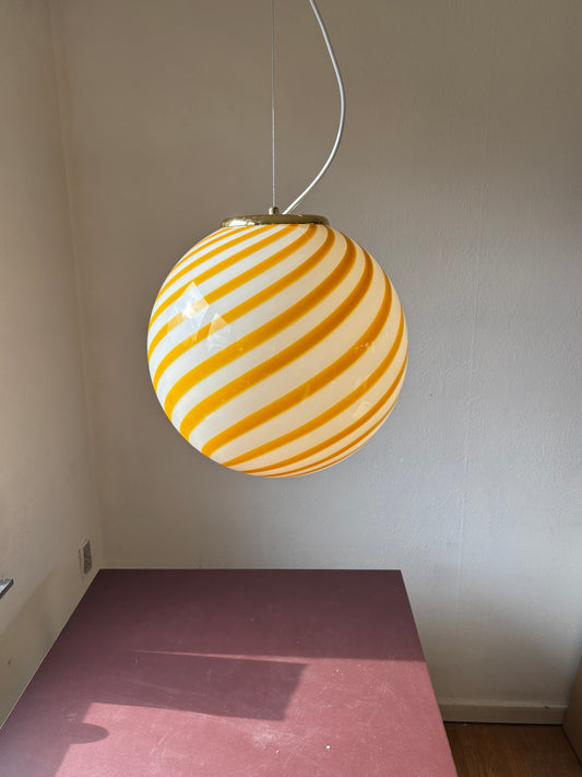 Gul candy swirl Murano pendel 40 cm