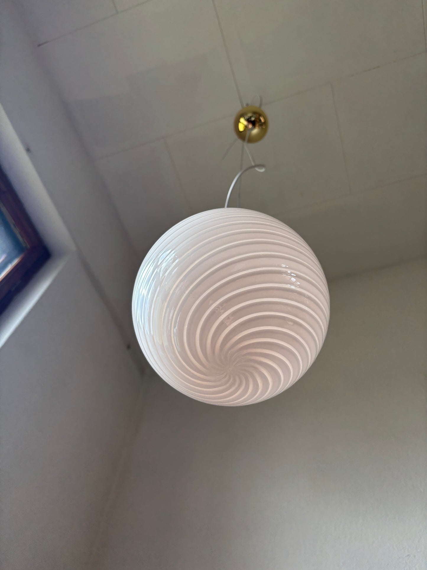 Vintage Murano pendel i lyserødt swirl 20 cm