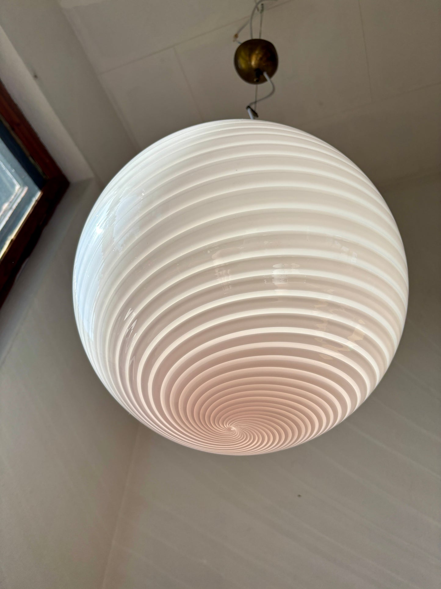 Vintage Murano pendel i lyserødt swirl 40 cm