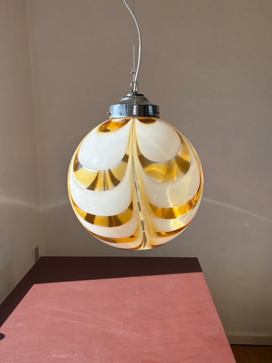 Vintage Murano pendel orange og hvidt mønster 40 cm