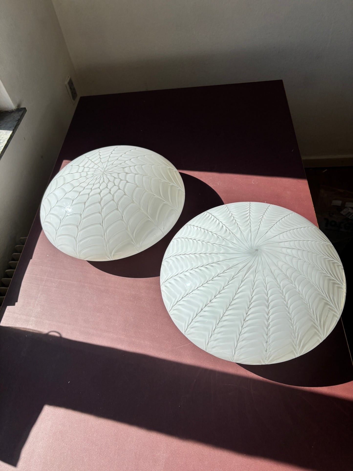 Vintage Murano plafond hvidt peacock mønster 38 cm