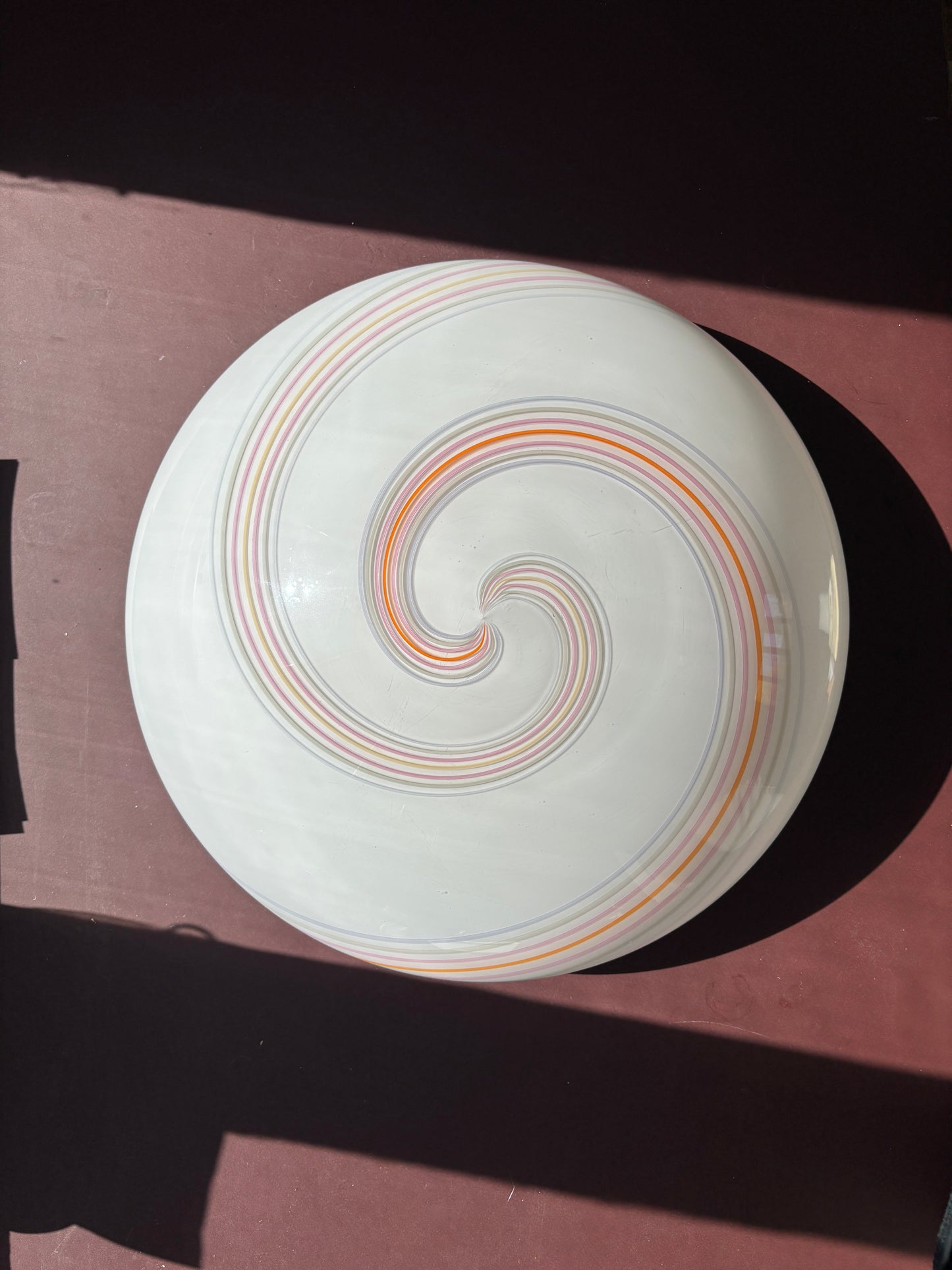 Kæmpe vintage Murano plafond med gråt, gult, lyserødt og orange swirl 50 cm