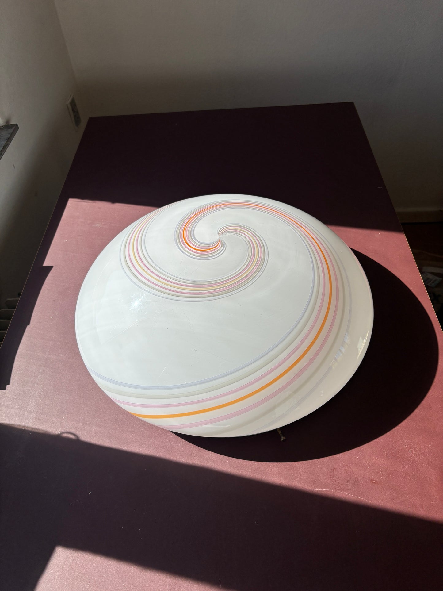 Kæmpe vintage Murano plafond med gråt, gult, lyserødt og orange swirl 50 cm