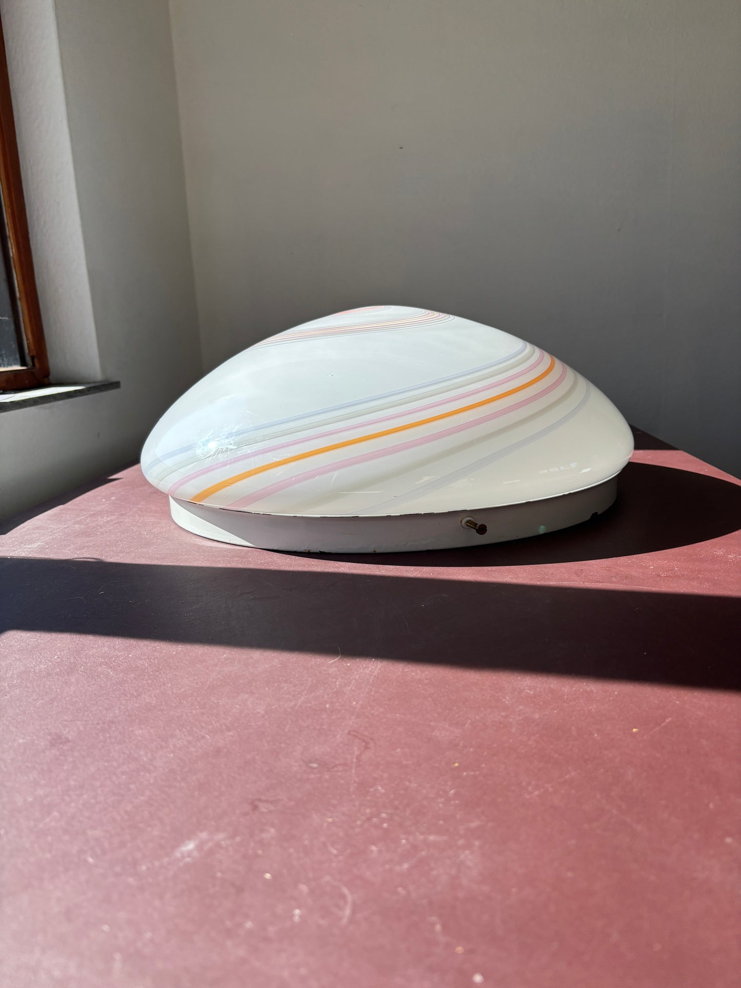 Kæmpe vintage Murano plafond med gråt, gult, lyserødt og orange swirl 50 cm