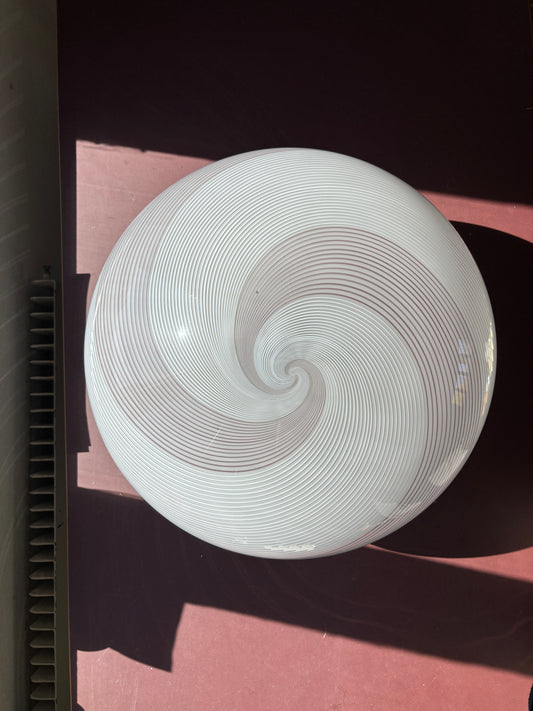 Kæmpe vintage Murano plafond opalglas med hvidt og mørkt swirl 50 cm