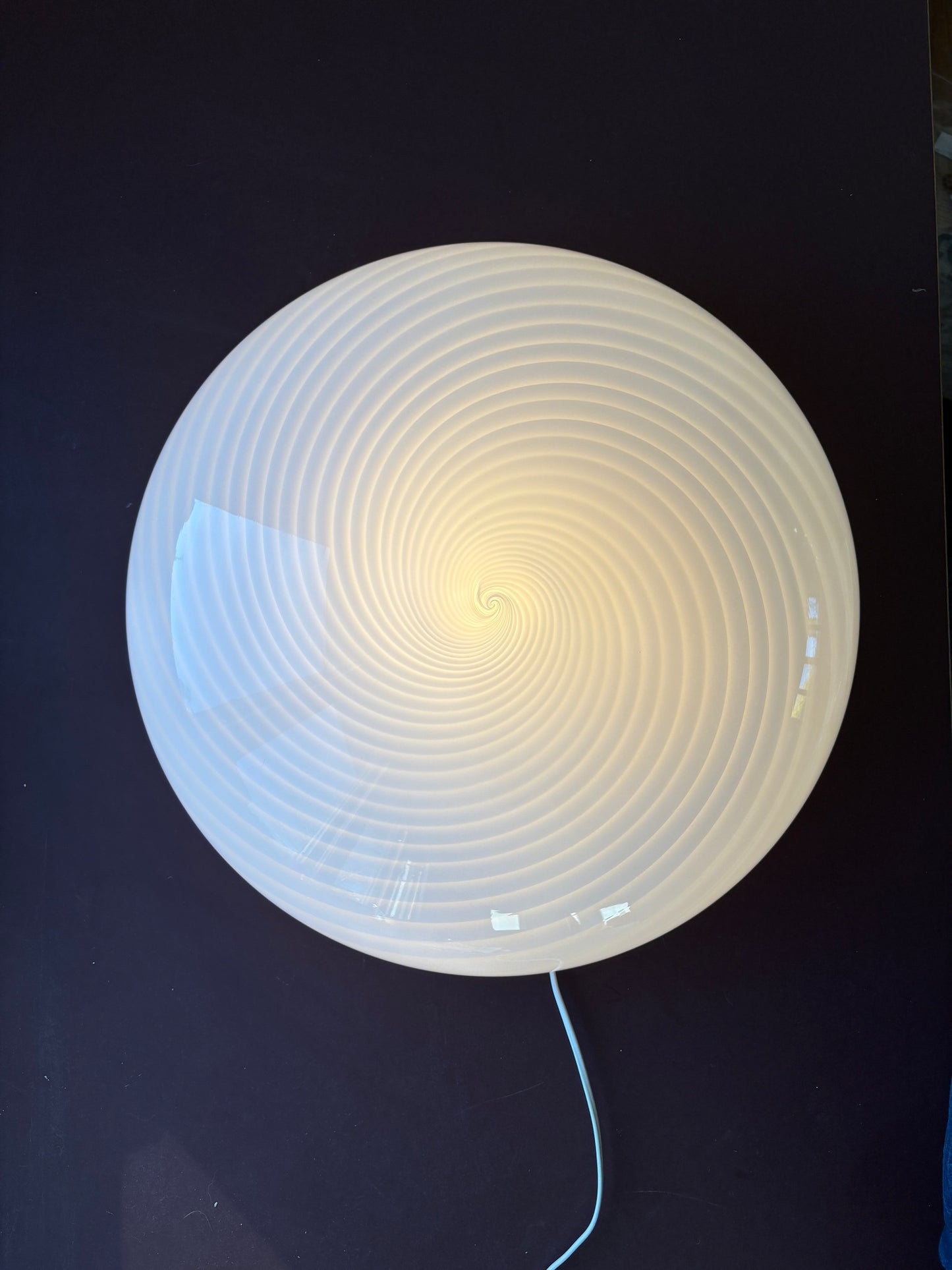 Kæmpe vintage Murano plafond med hvidt swirl 50 cm