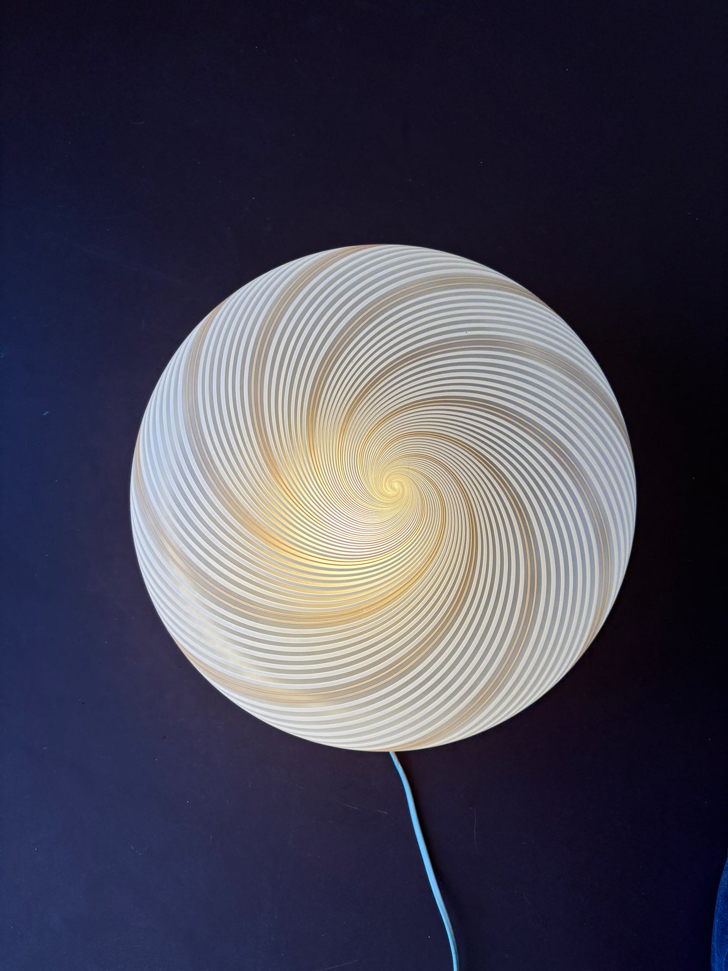 Vintage Murano plafond med hvidt og brunt swirl 37 cm