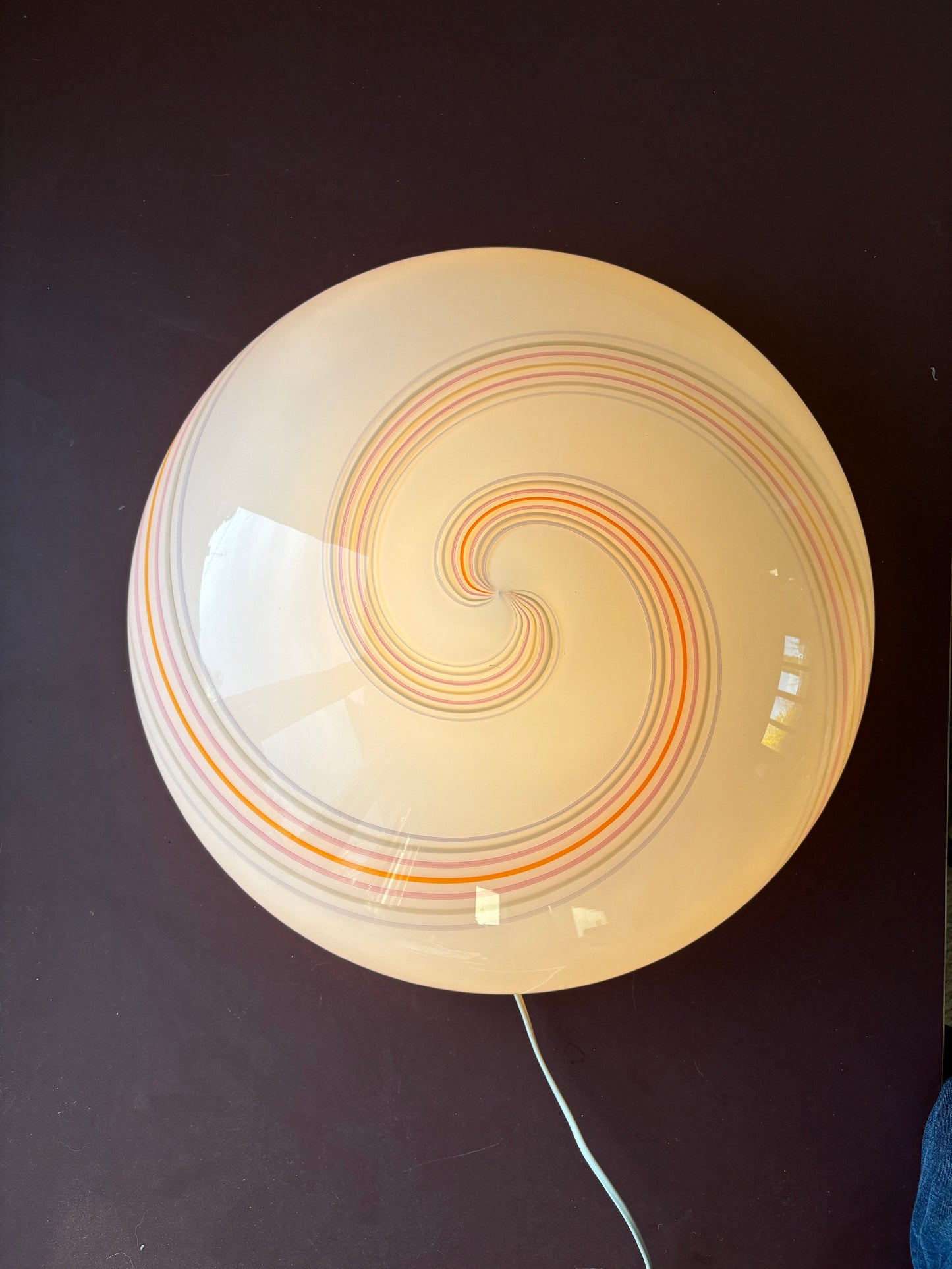 Kæmpe vintage Murano plafond med gråt, gult, lyserødt og orange swirl 50 cm