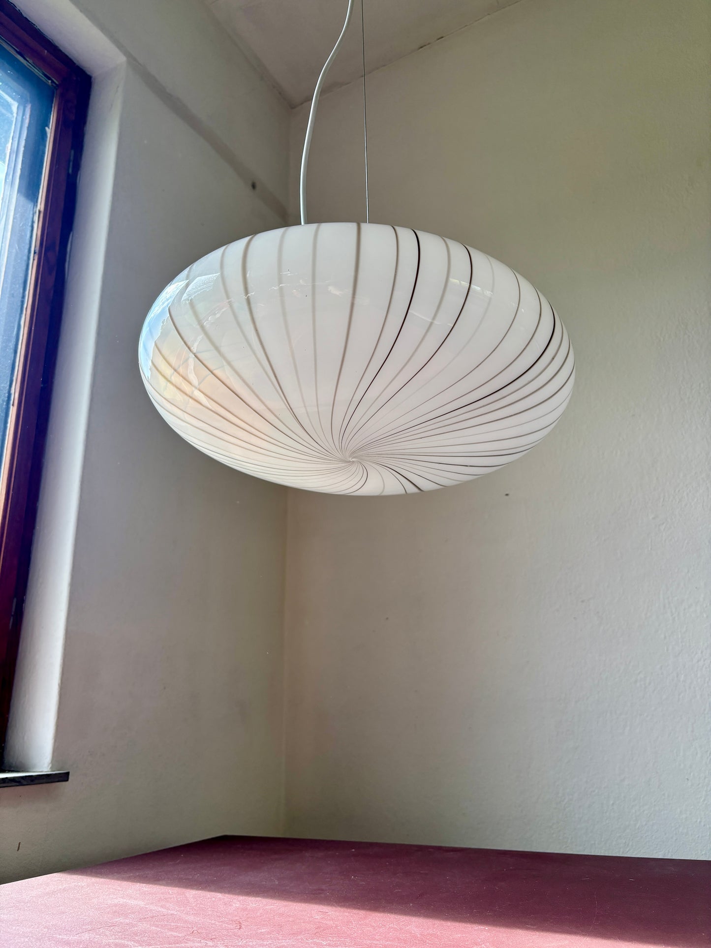 Vintage Murano pendel oval med brune striber 40 cm