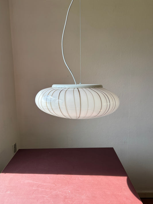 Vintage Murano pendel oval med brune striber 40 cm