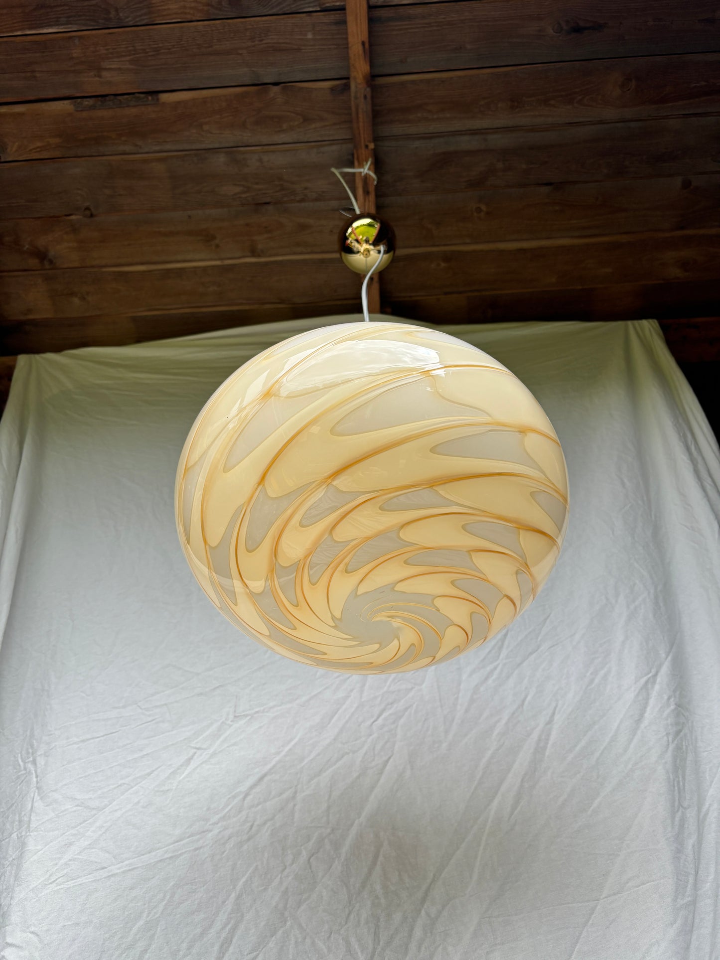 Sjælden vintage Murano loftslampe med gult peacock mønster 38 cm