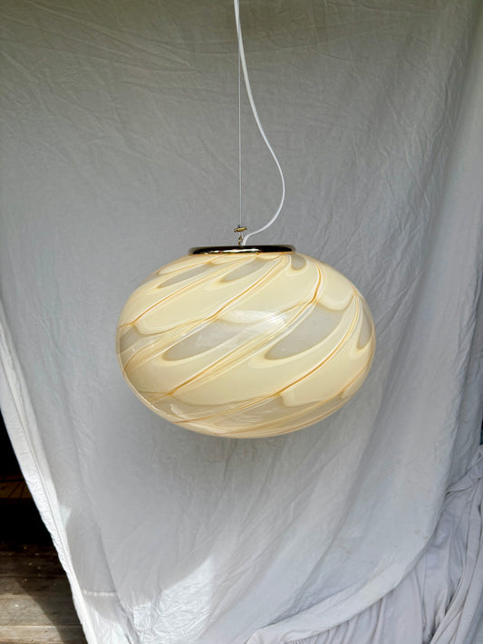 Sjælden vintage Murano loftslampe med gult peacock mønster 38 cm