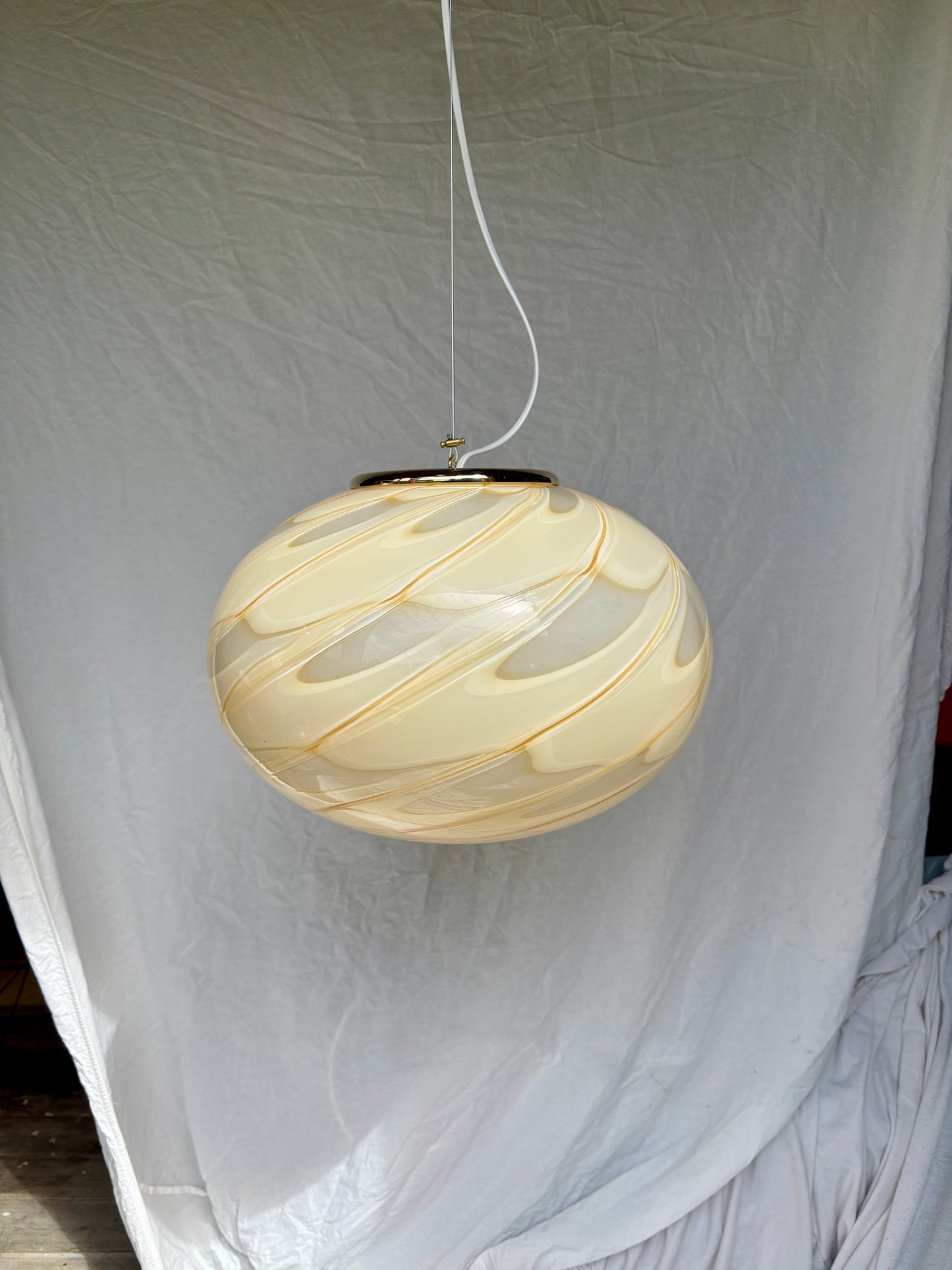 Sjælden vintage Murano loftslampe med gult peacock mønster 38 cm