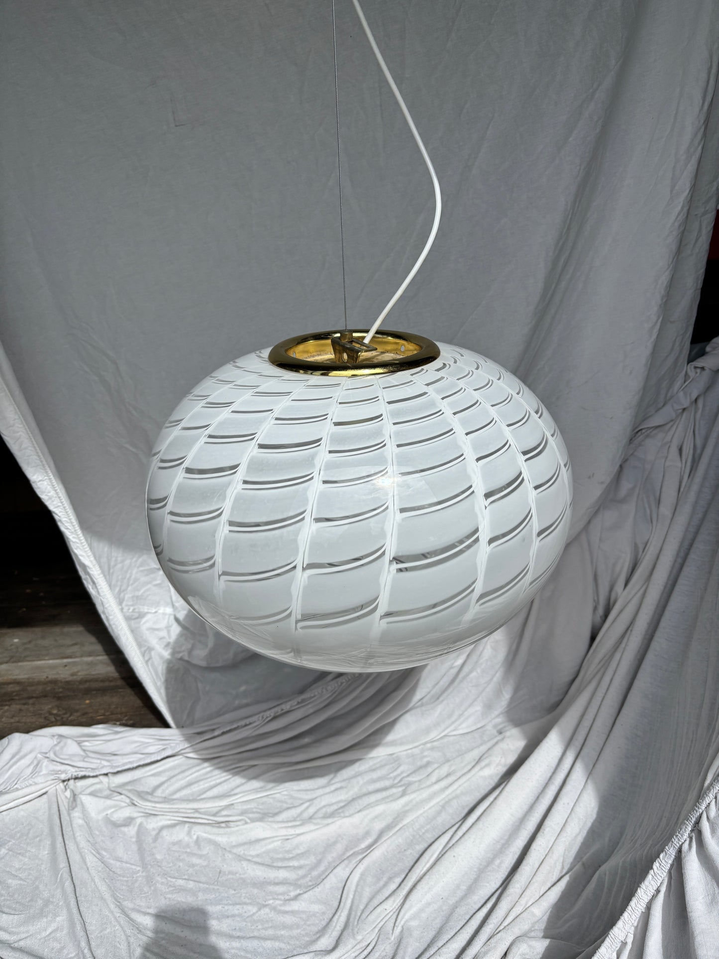 Vintage Murano loftslampe i transperant glas med peacock mønster 45 cm