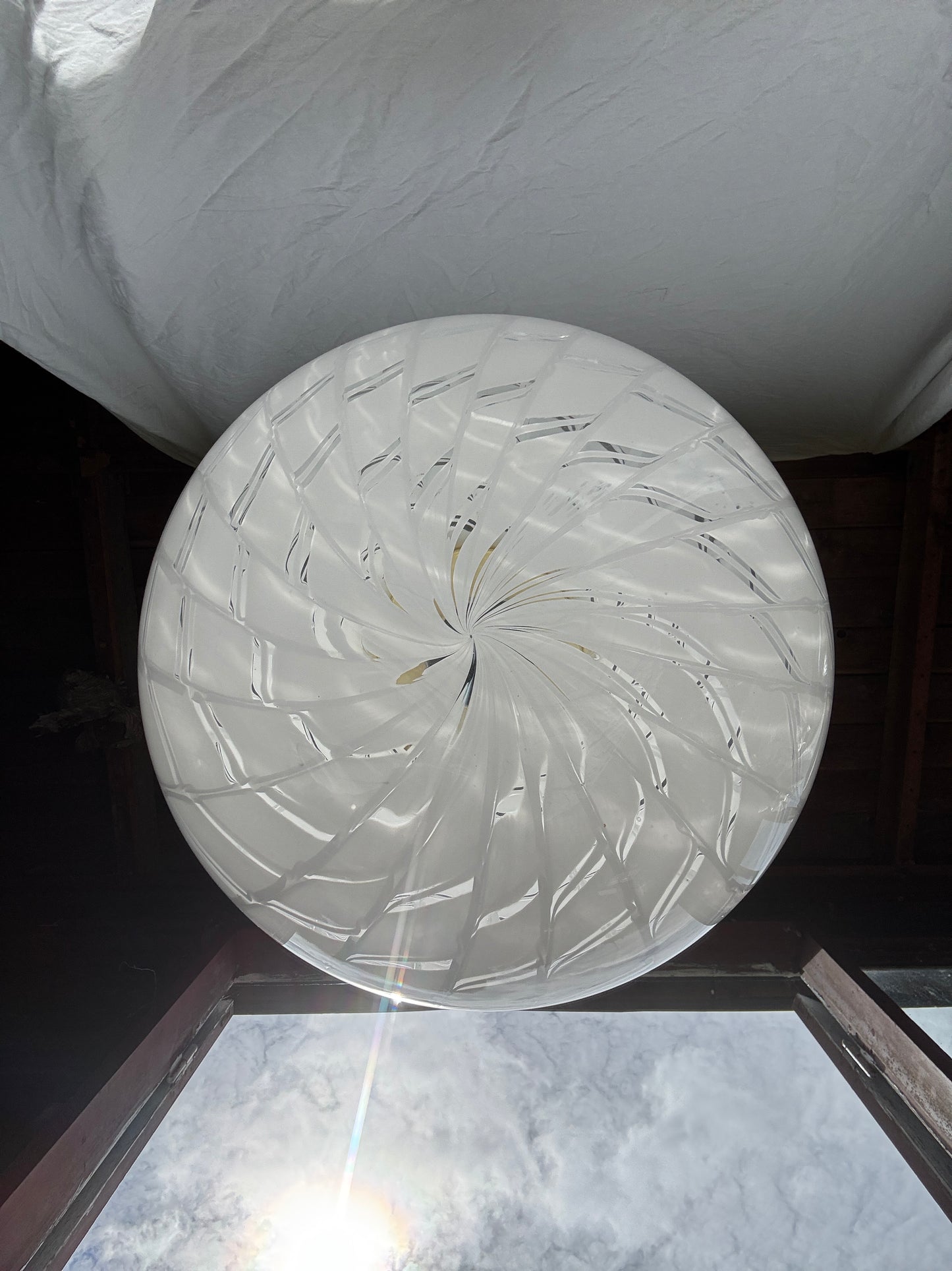 Vintage Murano loftslampe i transperant glas med peacock mønster 45 cm
