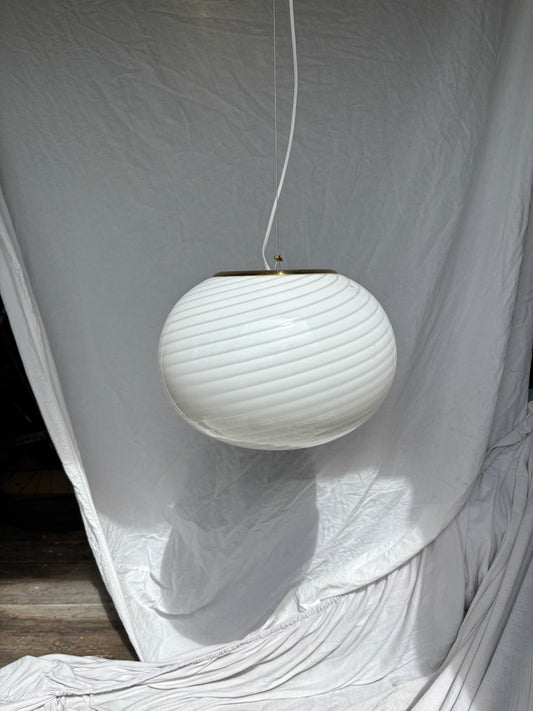 Vintage Murano Effetre pendel oval med hvidt swirl 35 cm