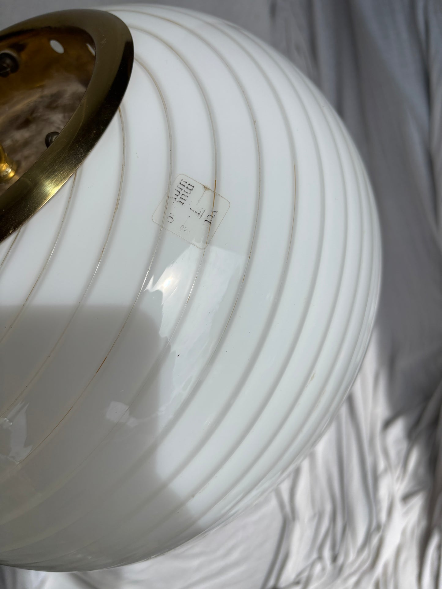 Vintage Murano Effetre pendel oval med hvidt swirl 35 cm