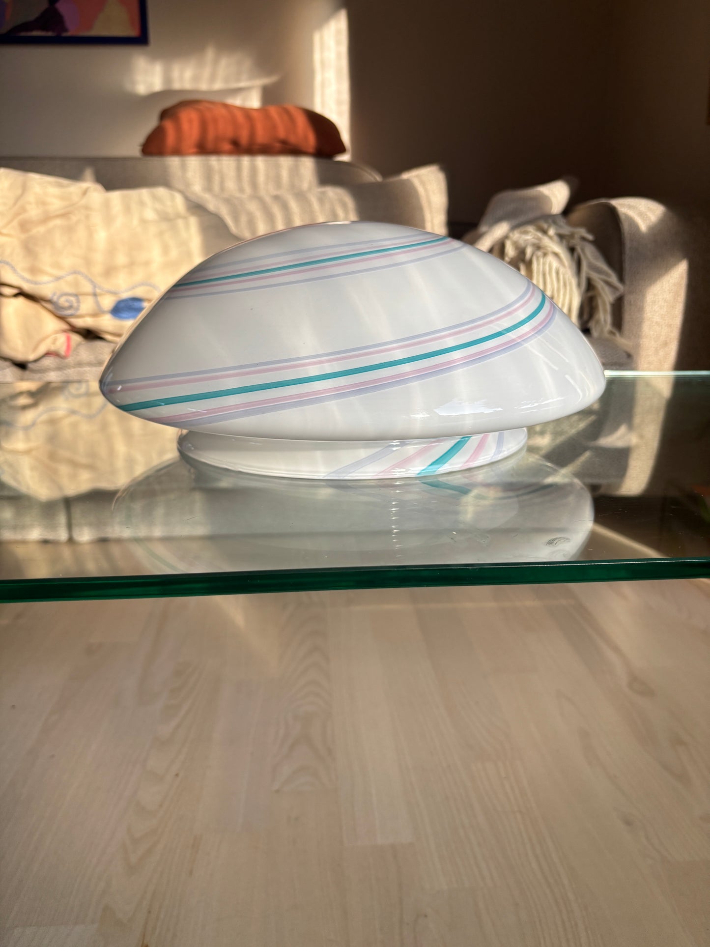 Vintage Murano plafond i grønt, lyserødt og violet swirl 35 cm