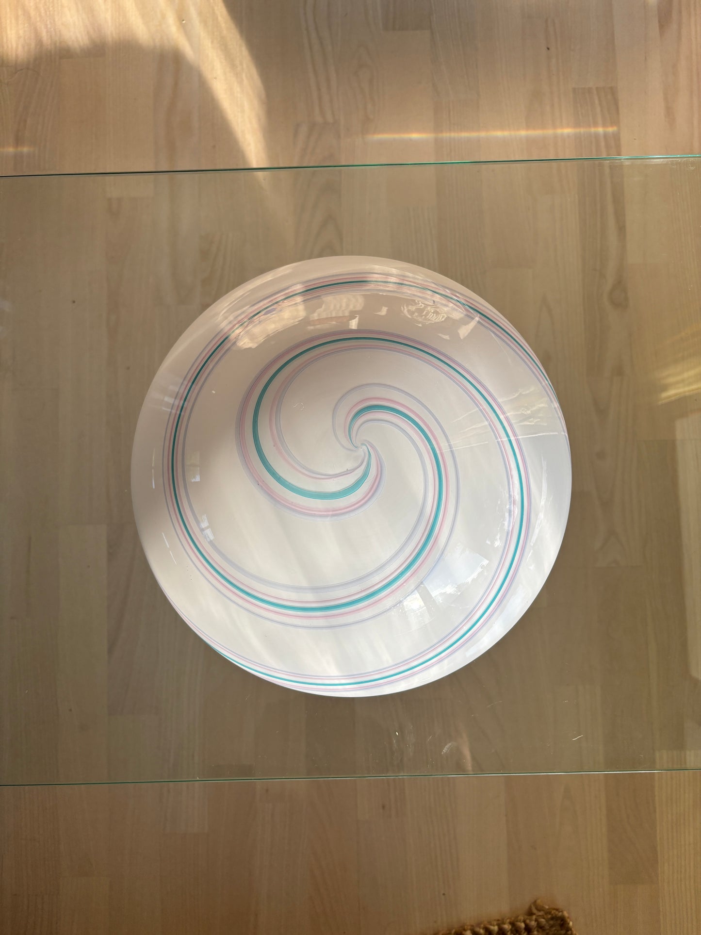 Vintage Murano plafond i grønt, lyserødt og violet swirl 35 cm