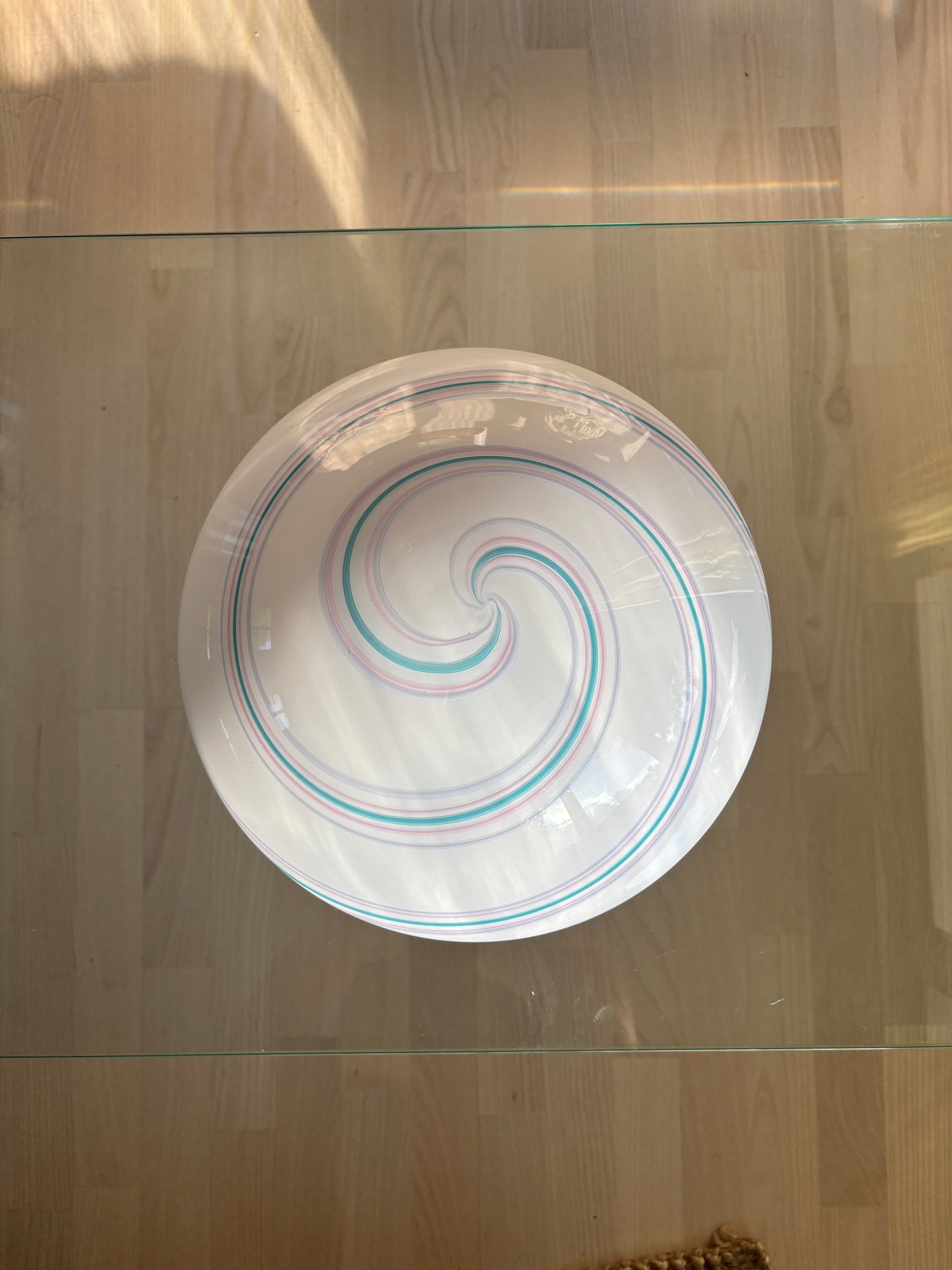 Vintage Murano plafond i grønt, lyserødt og violet swirl 35 cm