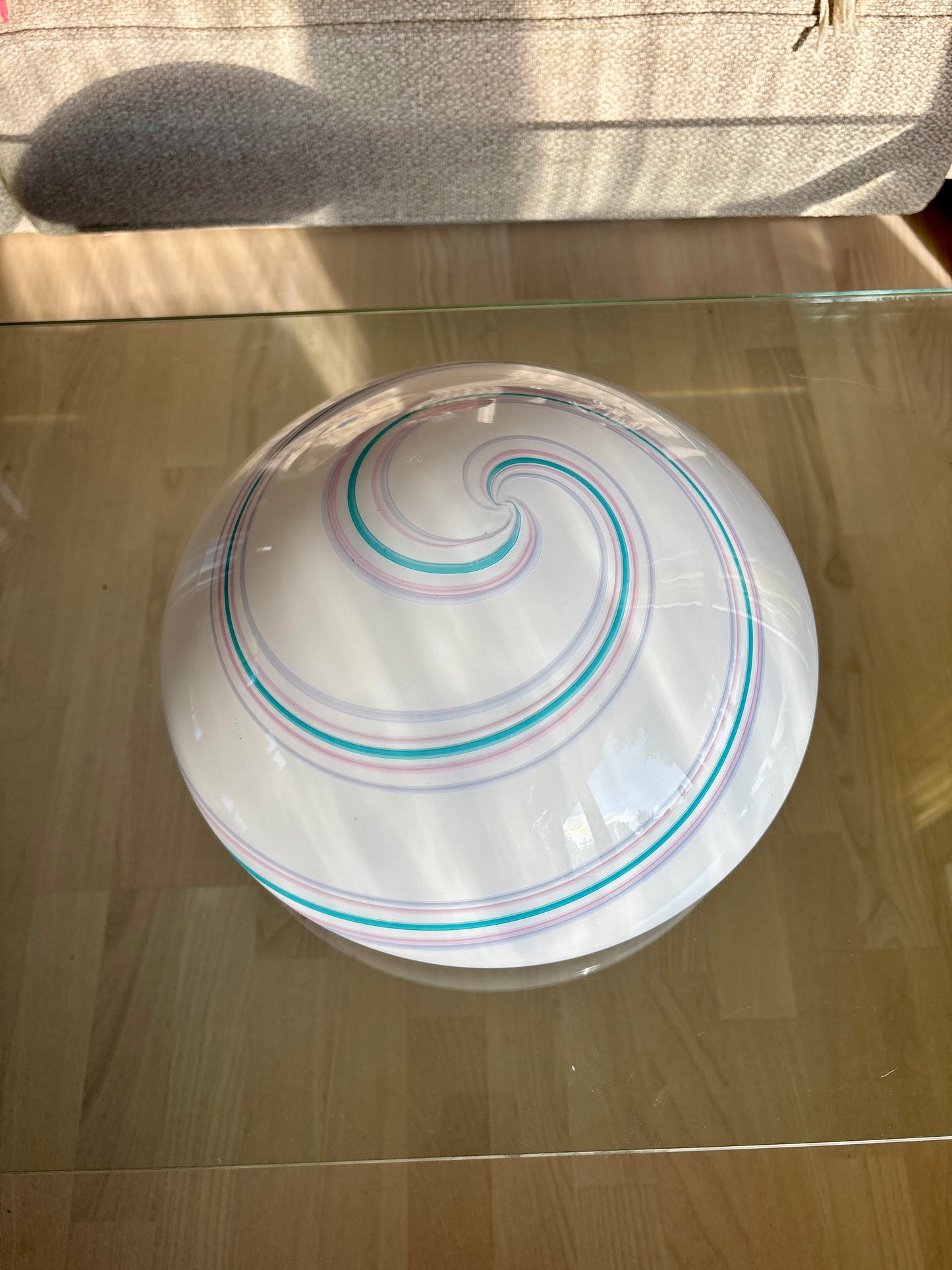 Vintage Murano plafond i grønt, lyserødt og violet swirl 35 cm