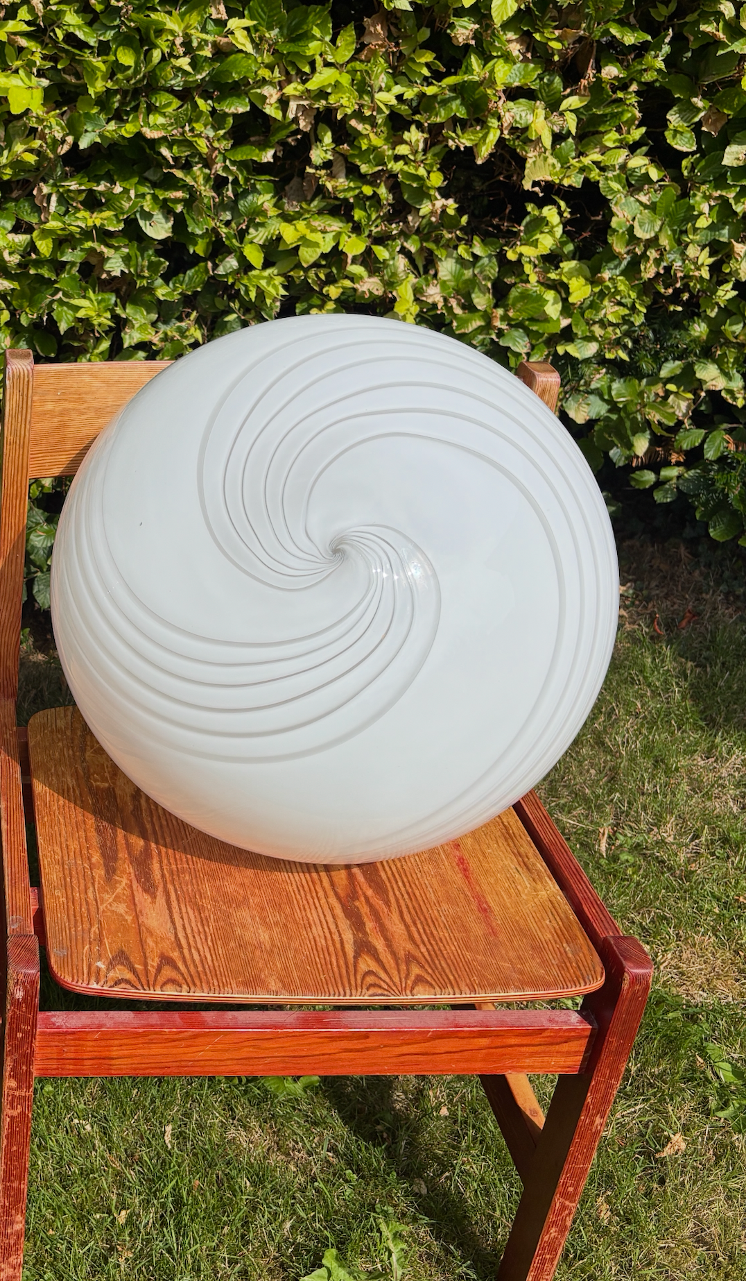 Vintage Murano pendel oval med hvidt swirl 43 cm