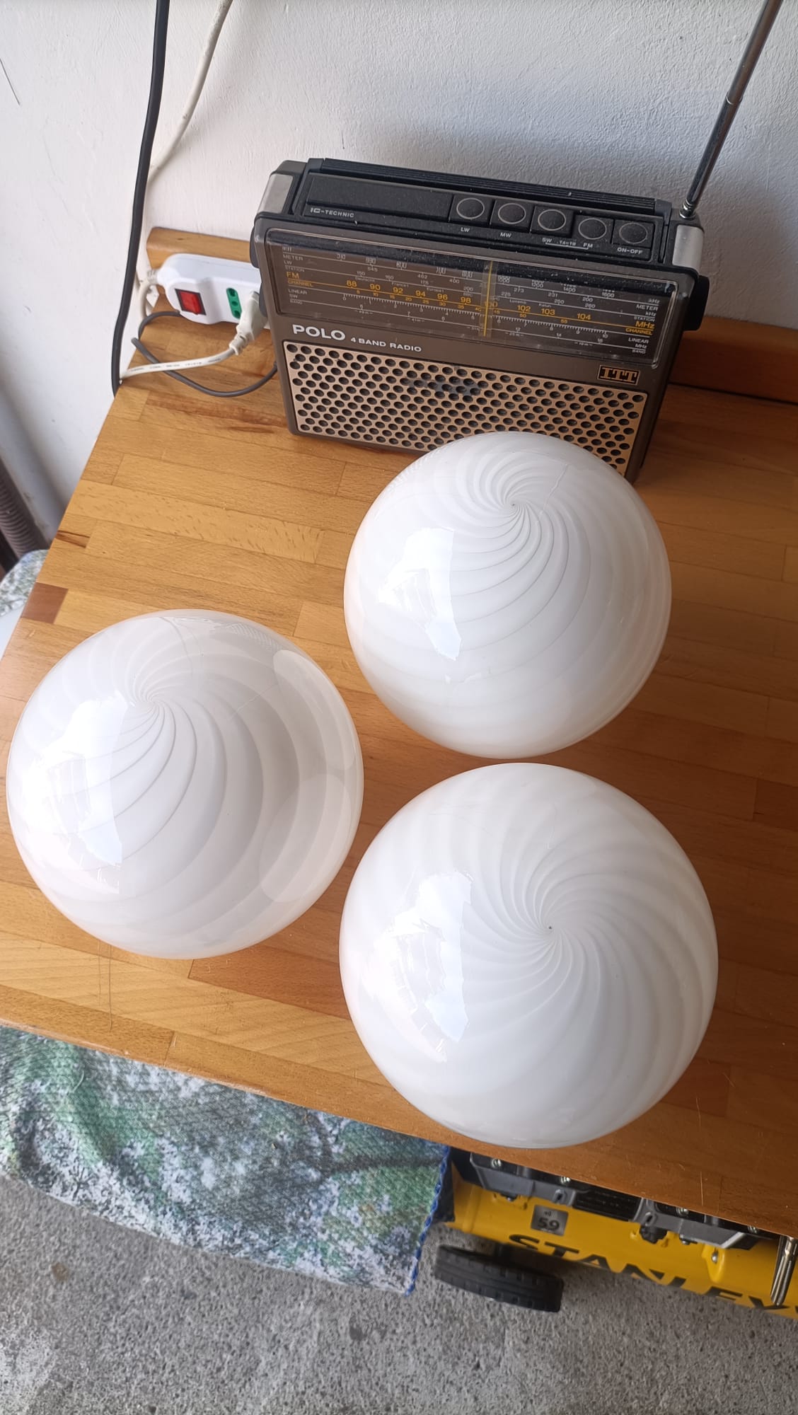 Vintage Murano pendel rund med hvidt swirl 21 cm