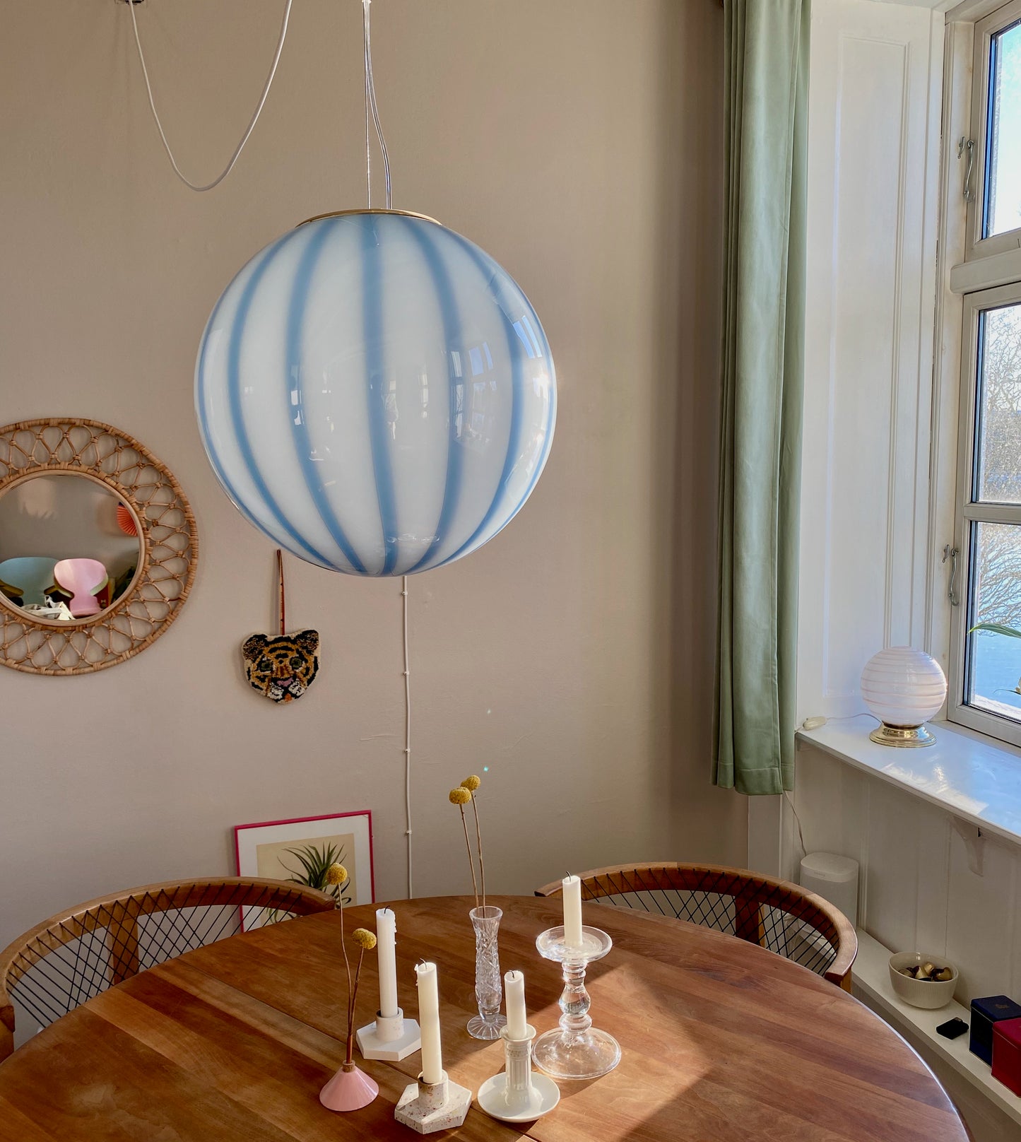 Murano loftslampe med blå vertikal rigadin 40 cm