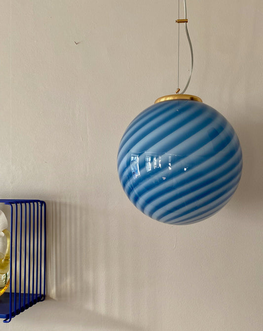 Murano loftslampe i blå swirl rigadin 30 cm