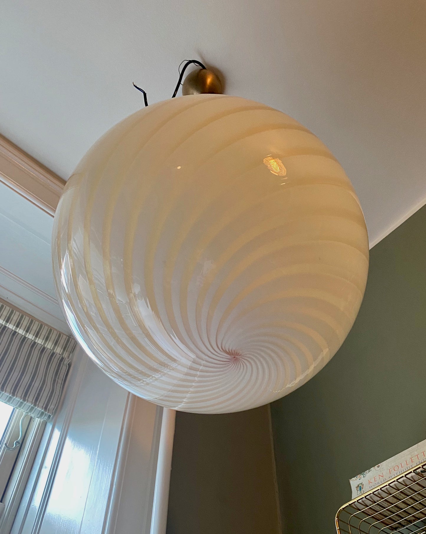 Vintage Murano loftslampe i Creme gul swirl rigadin 40 cm