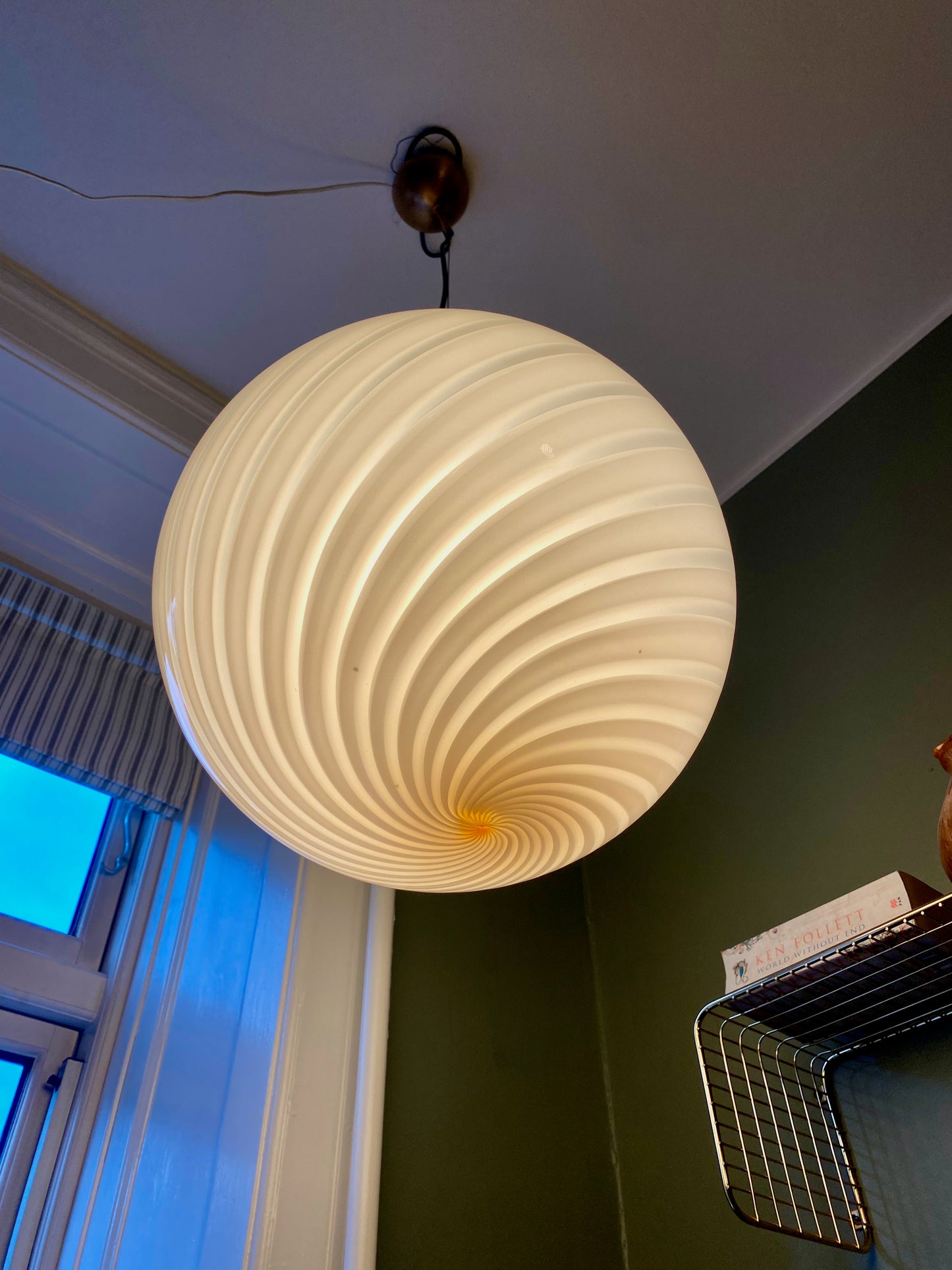 Vintage Murano loftslampe i Creme gul swirl rigadin 40 cm